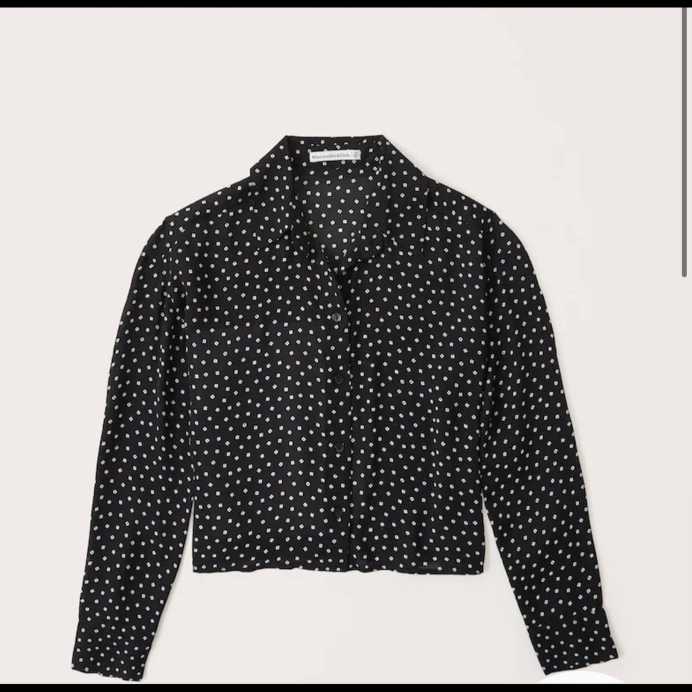 Abercrombie Long Sleeve Sheer Button Up- Size Medium- OWO- Black Dot Pattern
